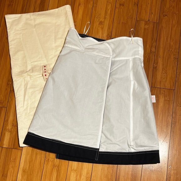 MARNI Canvas Trimmed Twill Wrap Skirt Navy Blue White Cream Size EU 36 / US 2-4 - Picture 8 of 16